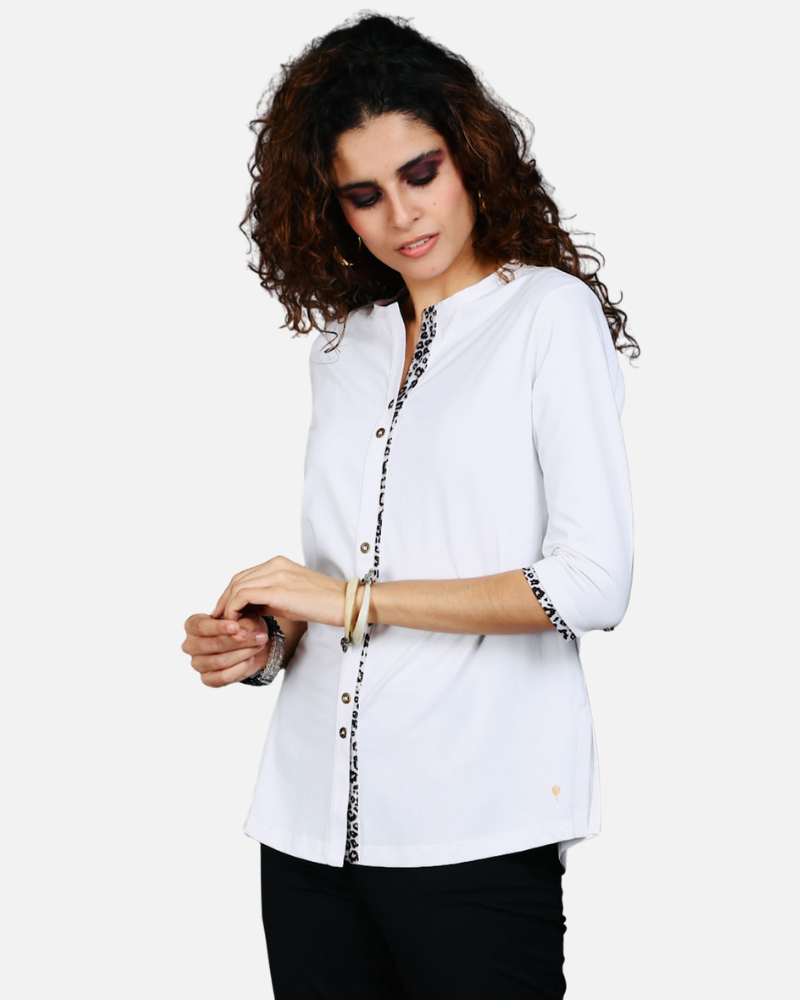 White Long Top with Animal Print Highlights