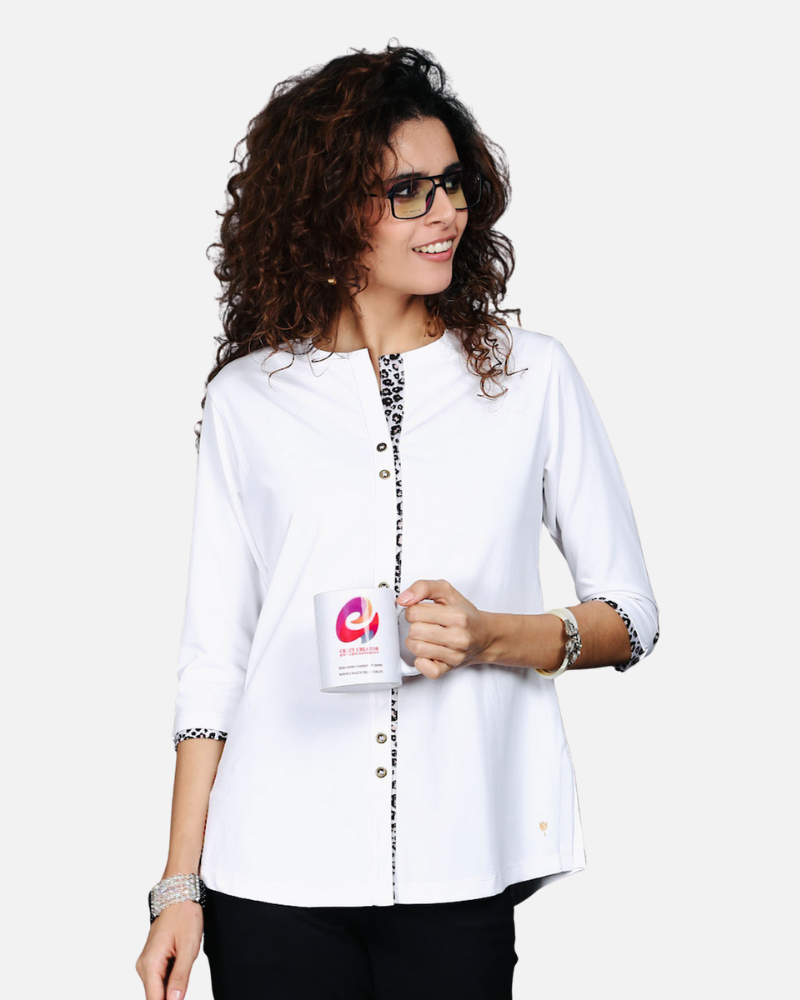 White Long Top with Animal Print Highlights