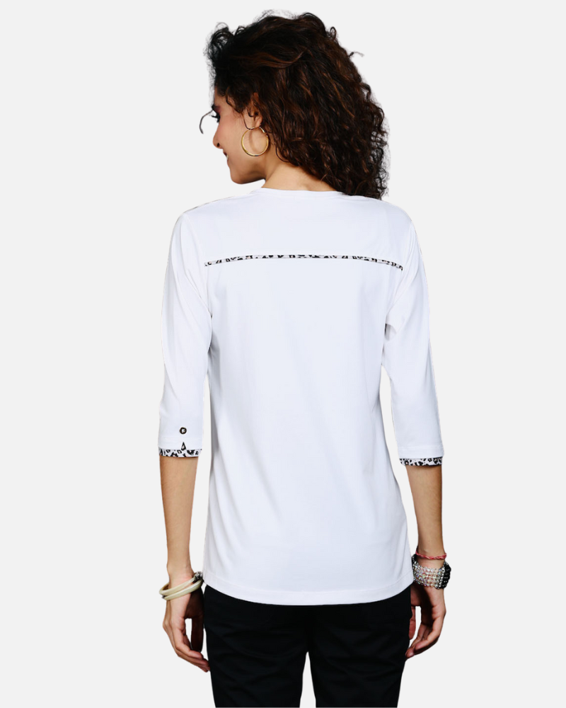 White Long Top with Animal Print Highlights