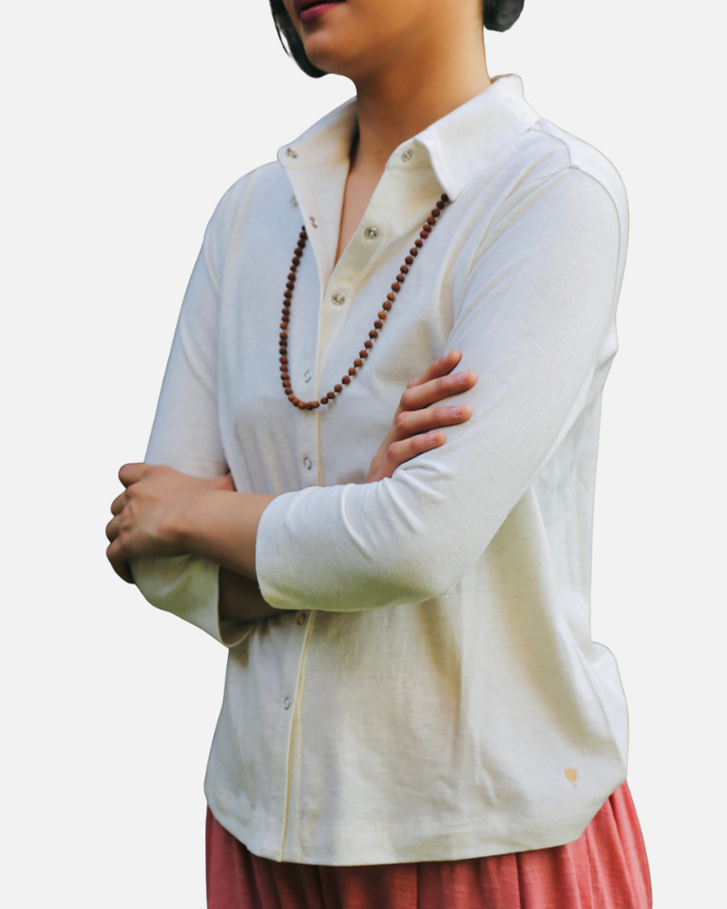 White Silver Woven Stretch Shirt