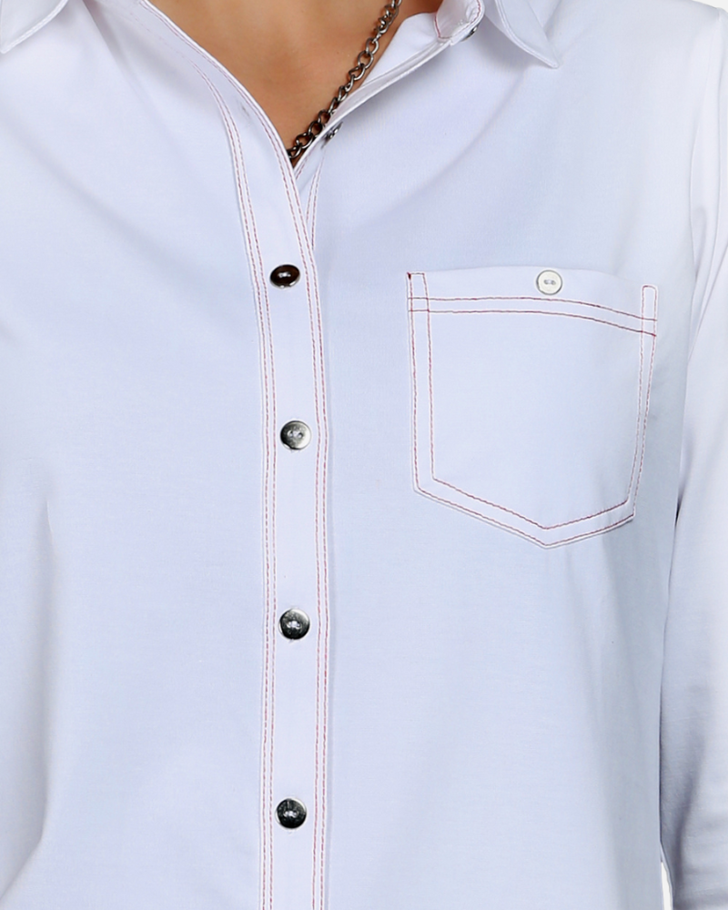 White Stretch Shirt with Red Stitch Details