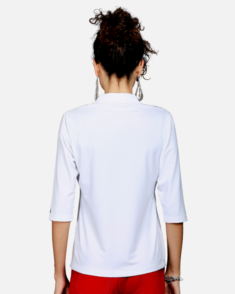 White Stretch Shirt with Red Stitch Details