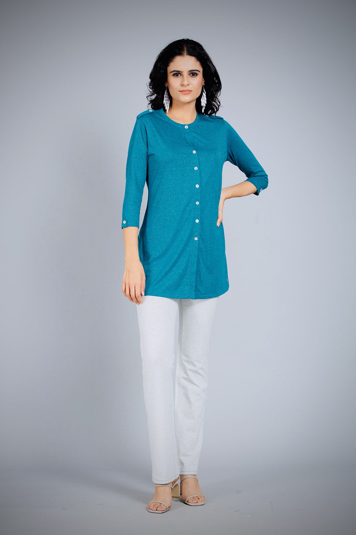 Gloss Blue Long Kurta Top