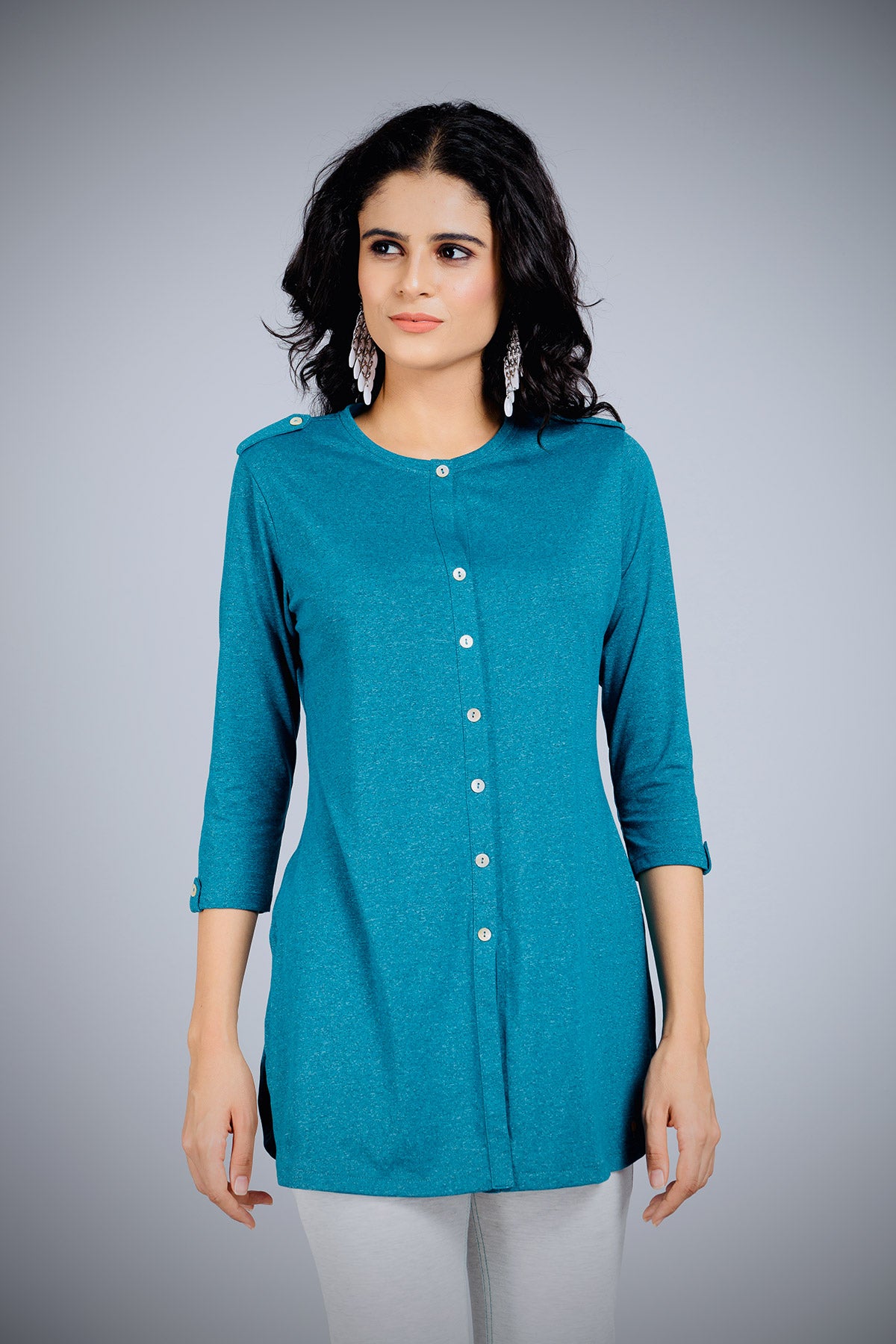 Gloss Blue Long Kurta Top