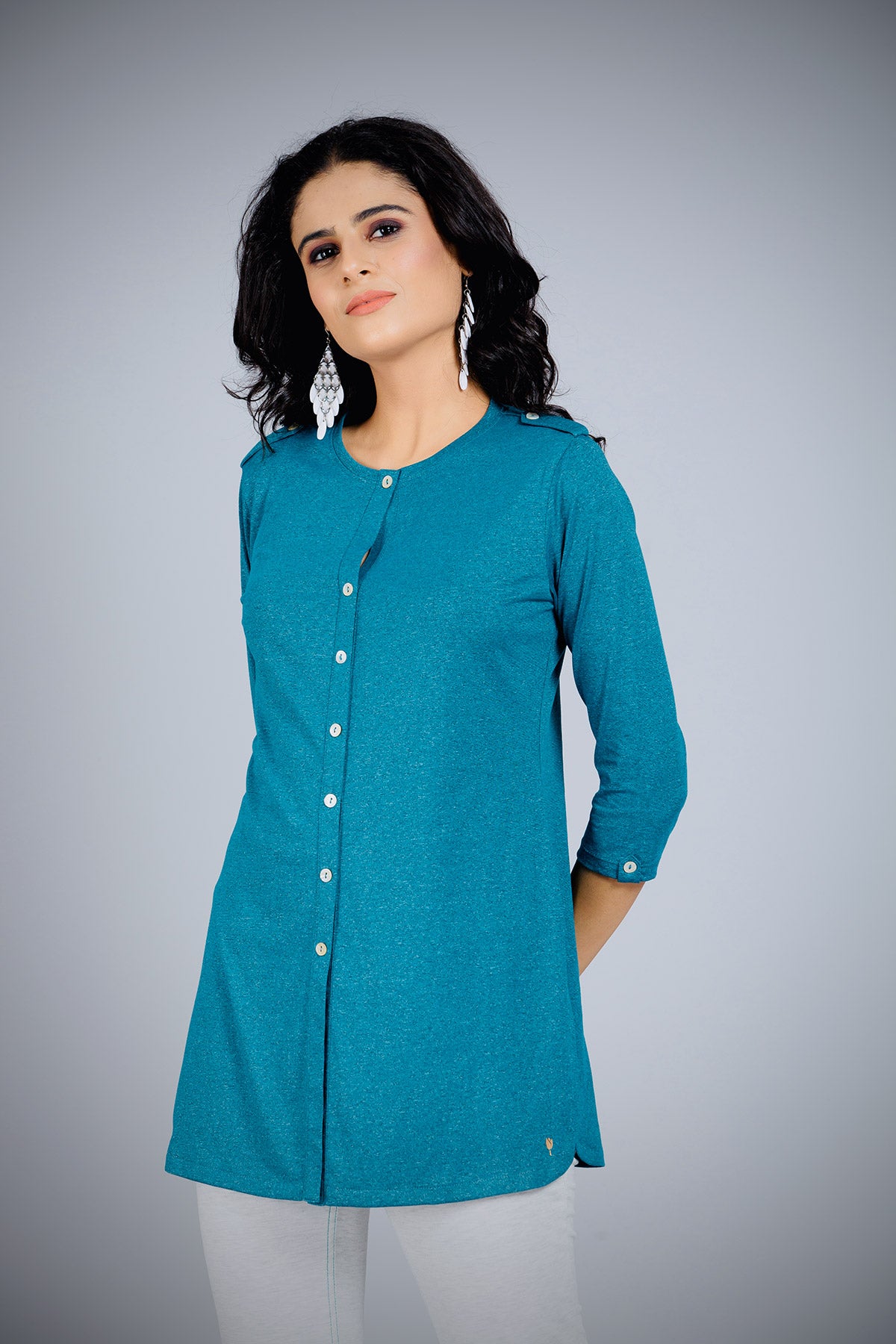 Gloss Blue Long Kurta Top