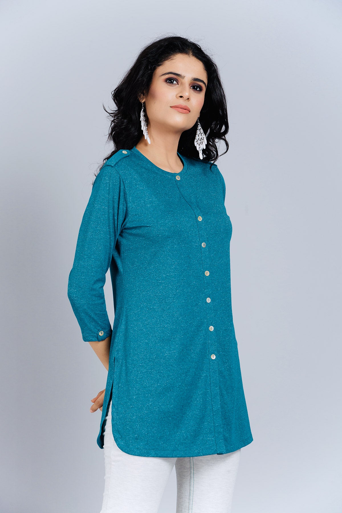 Gloss Blue Long Kurta Top