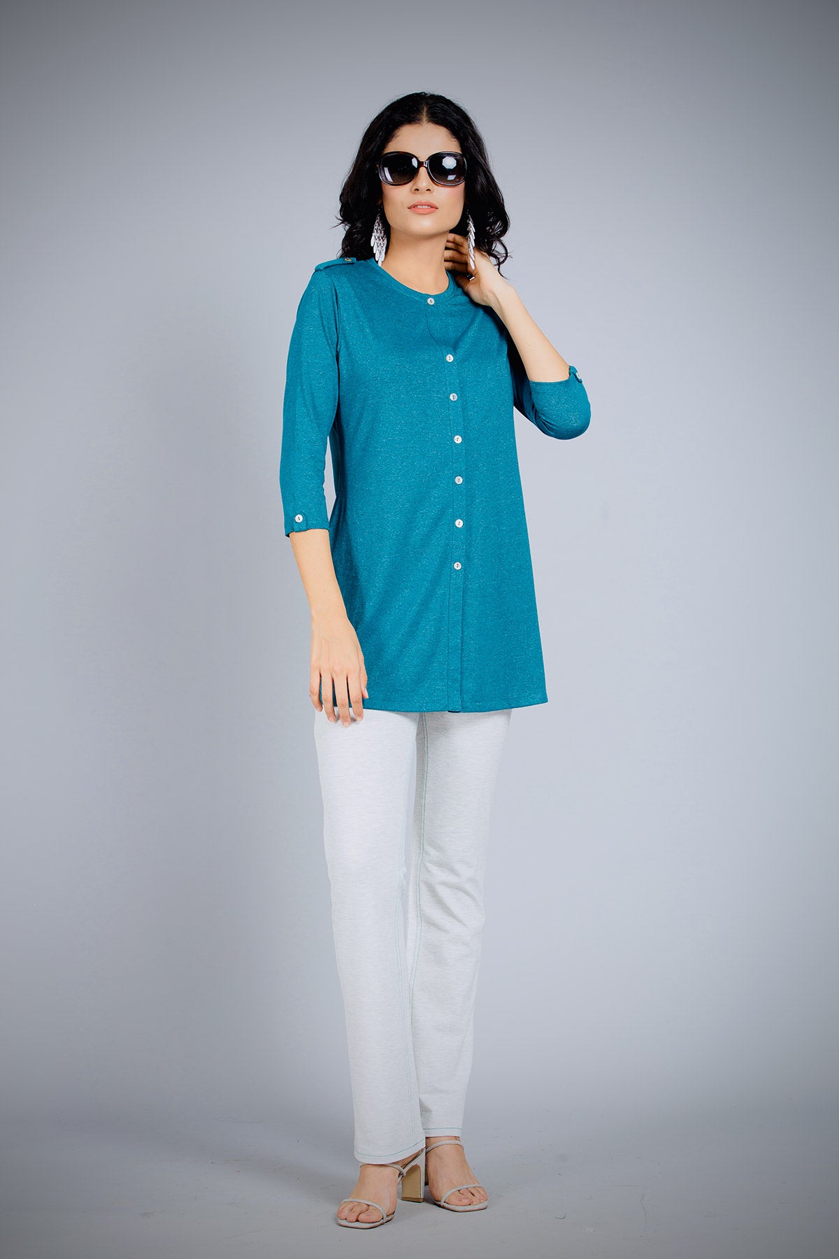 Gloss Blue Long Kurta Top