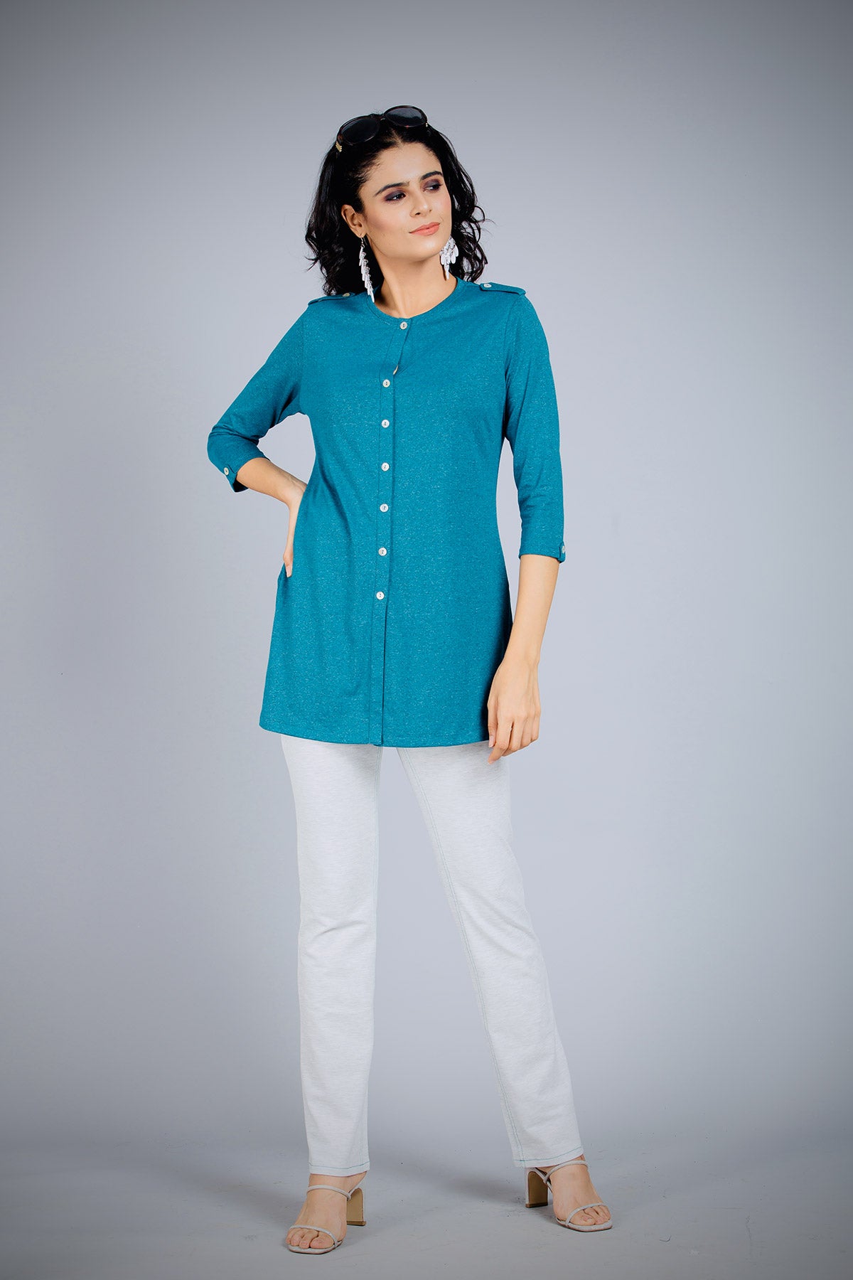 Gloss Blue Long Kurta Top