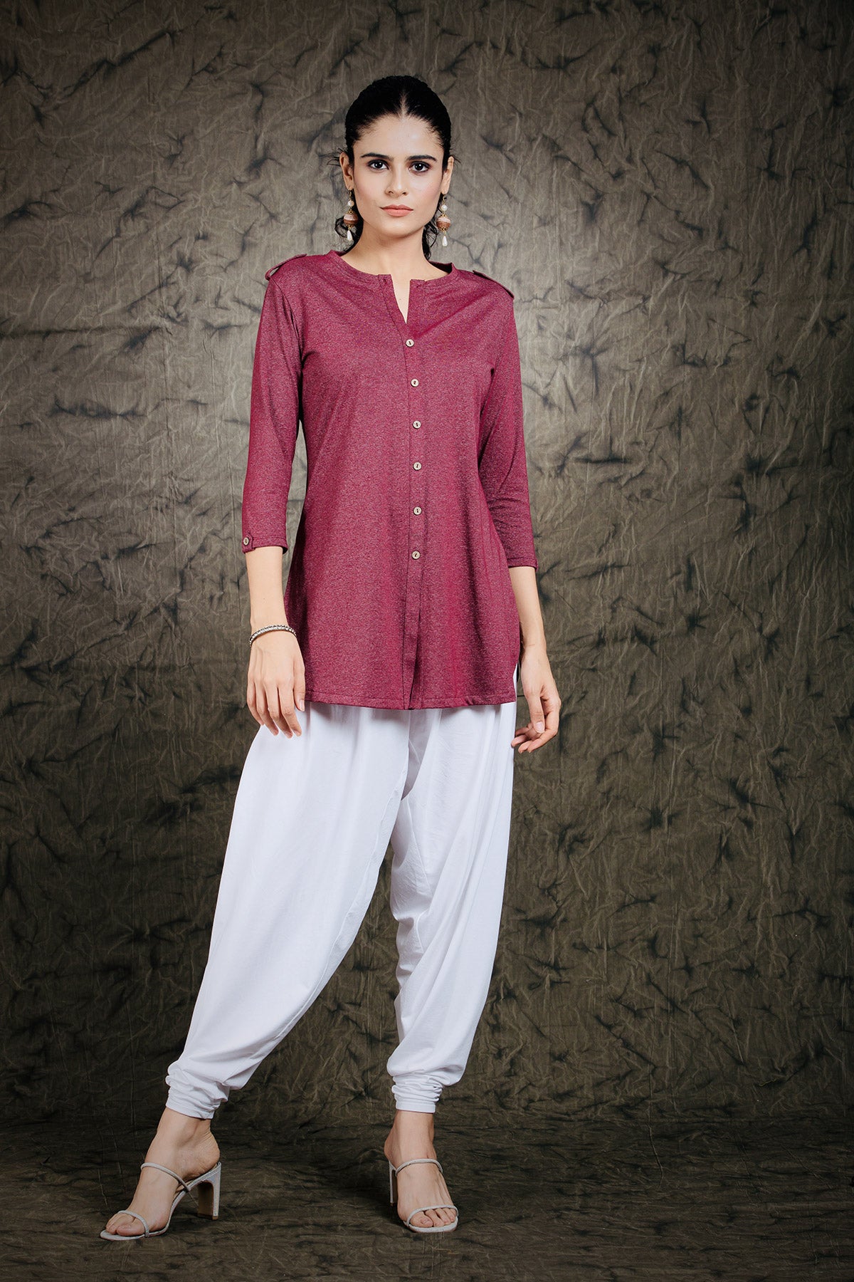 Gloss Maroon Long Kurta Top