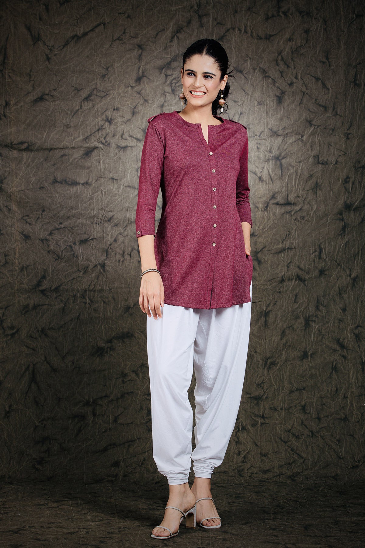 Gloss Maroon Long Kurta Top
