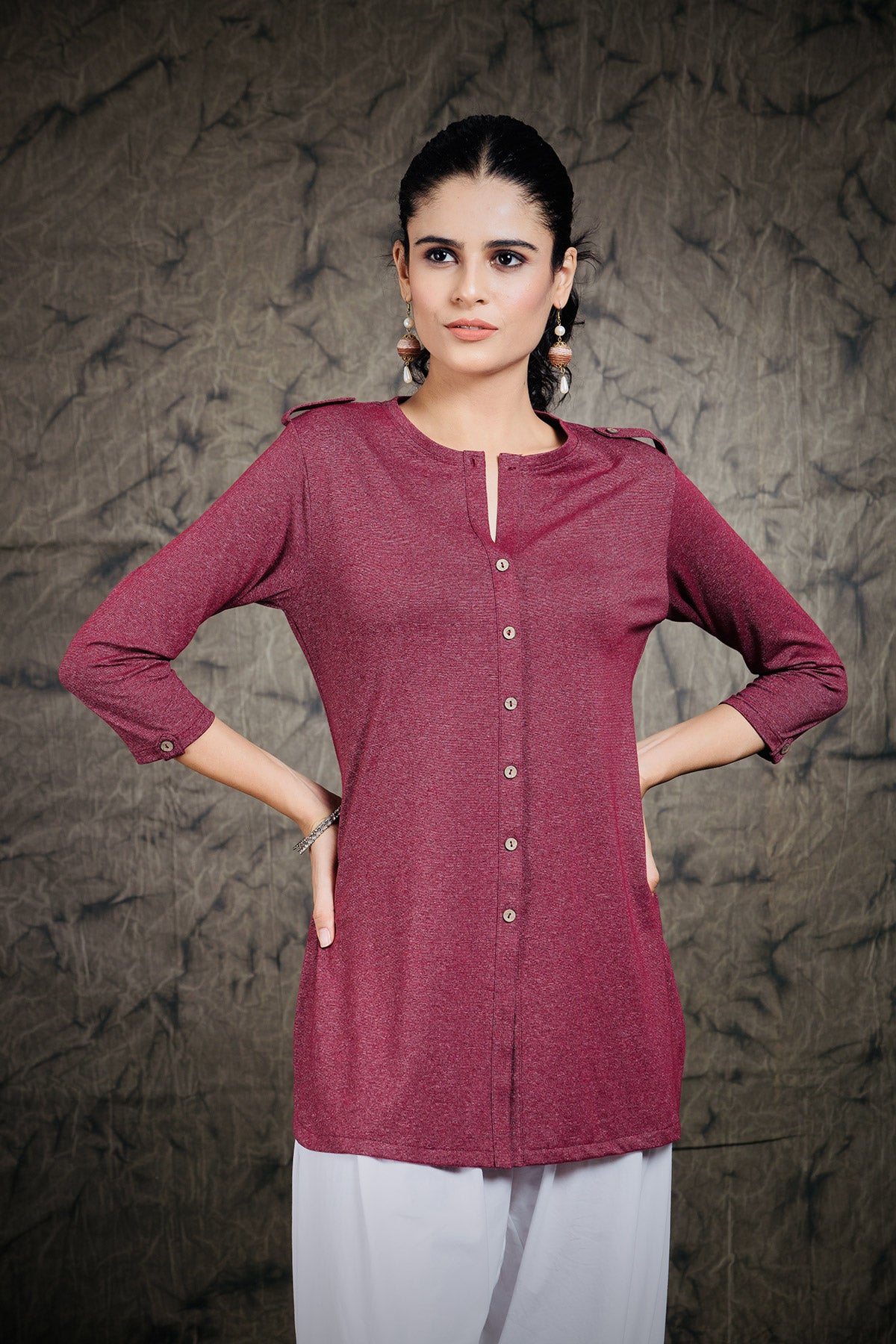 Gloss Maroon Long Kurta Top