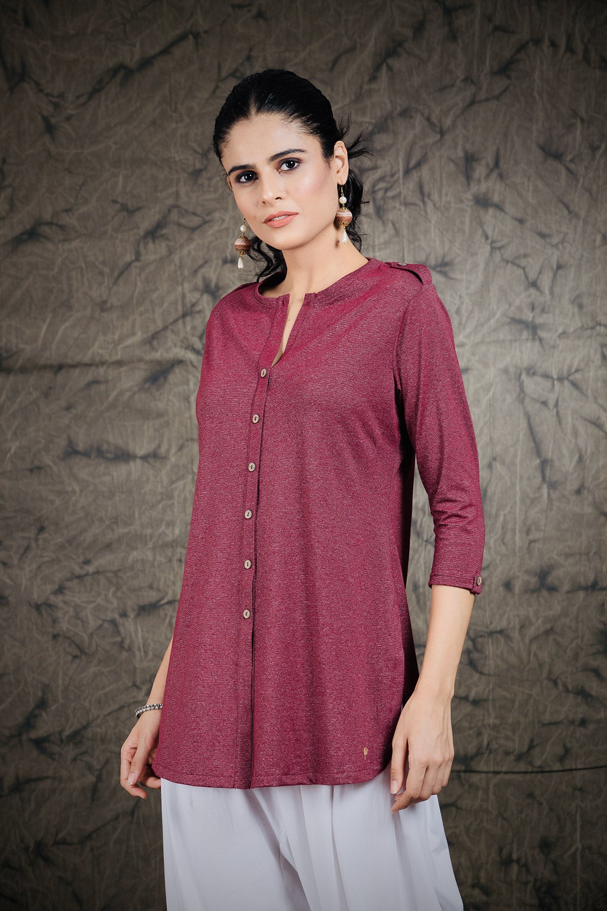 Gloss Maroon Long Kurta Top