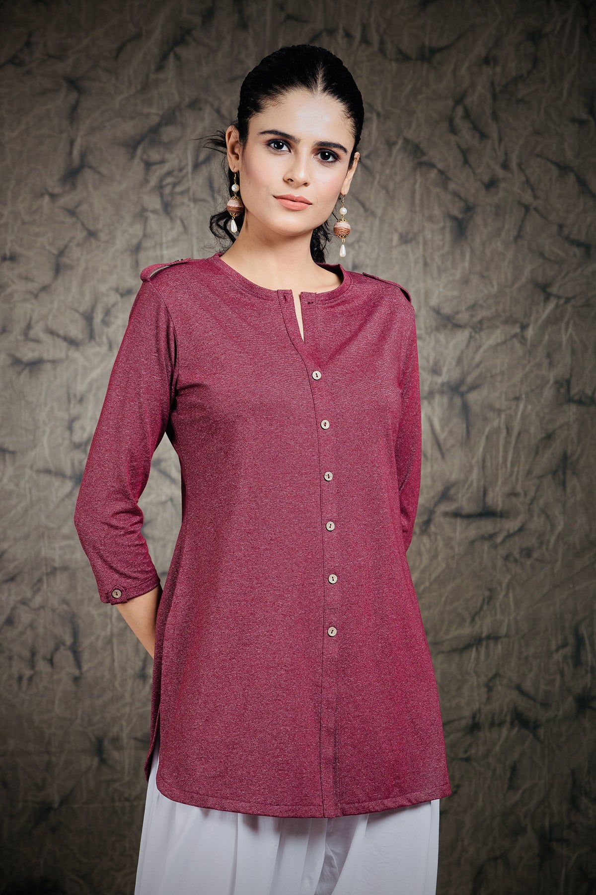 Gloss Maroon Long Kurta Top