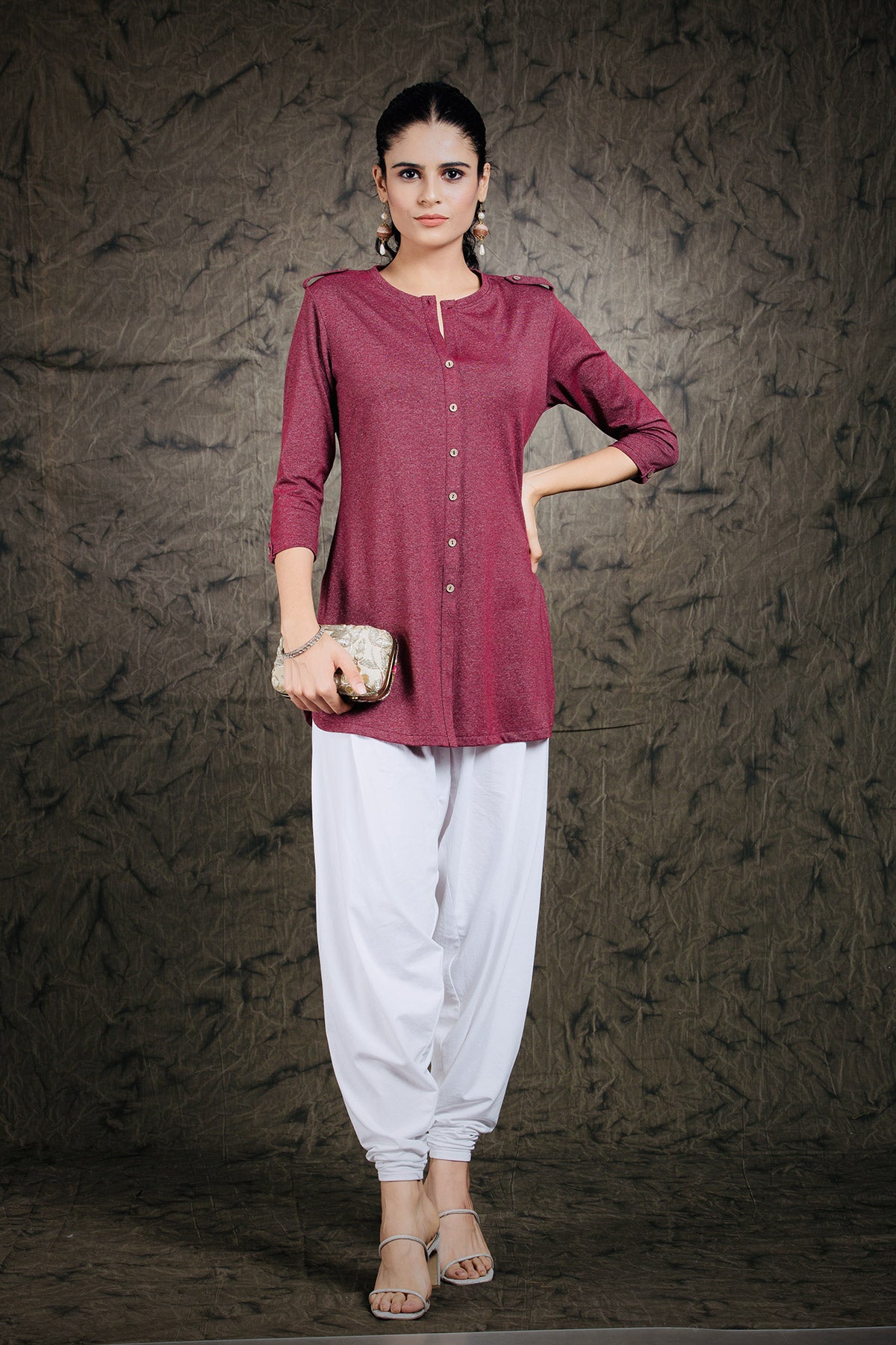 Gloss Maroon Long Kurta Top