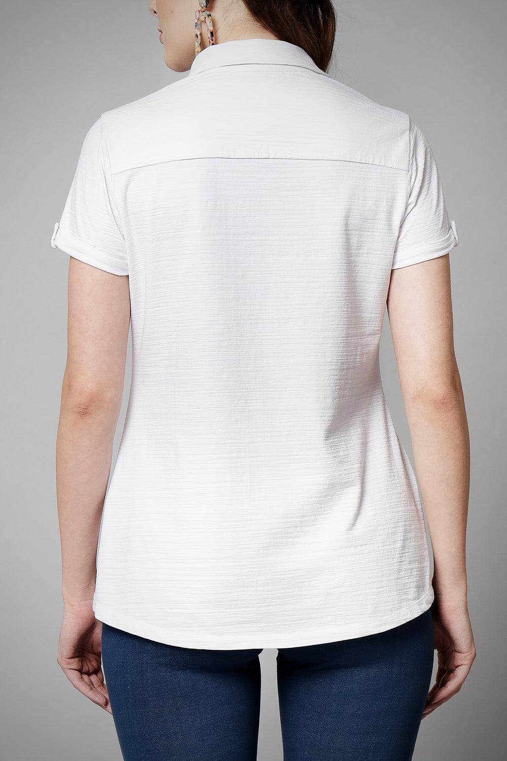 White Long Cotton Crush Stretch Shirt