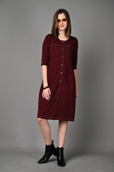 Wine Cotton Stretch Dress