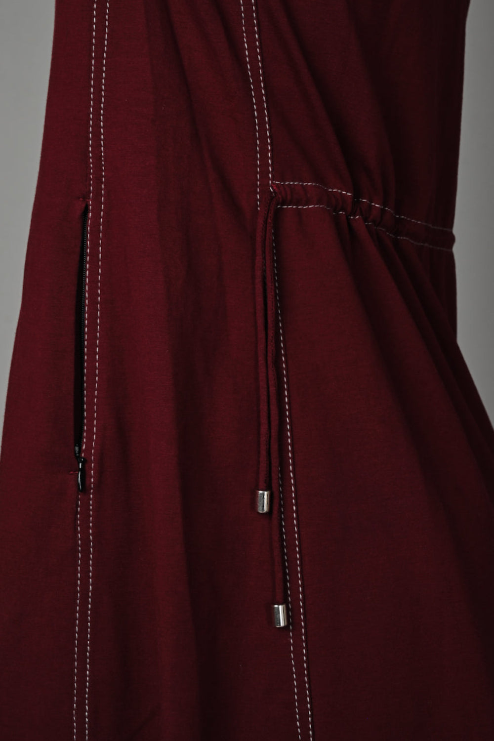 Wine Cotton Stretch Dress with Waist Adjuster