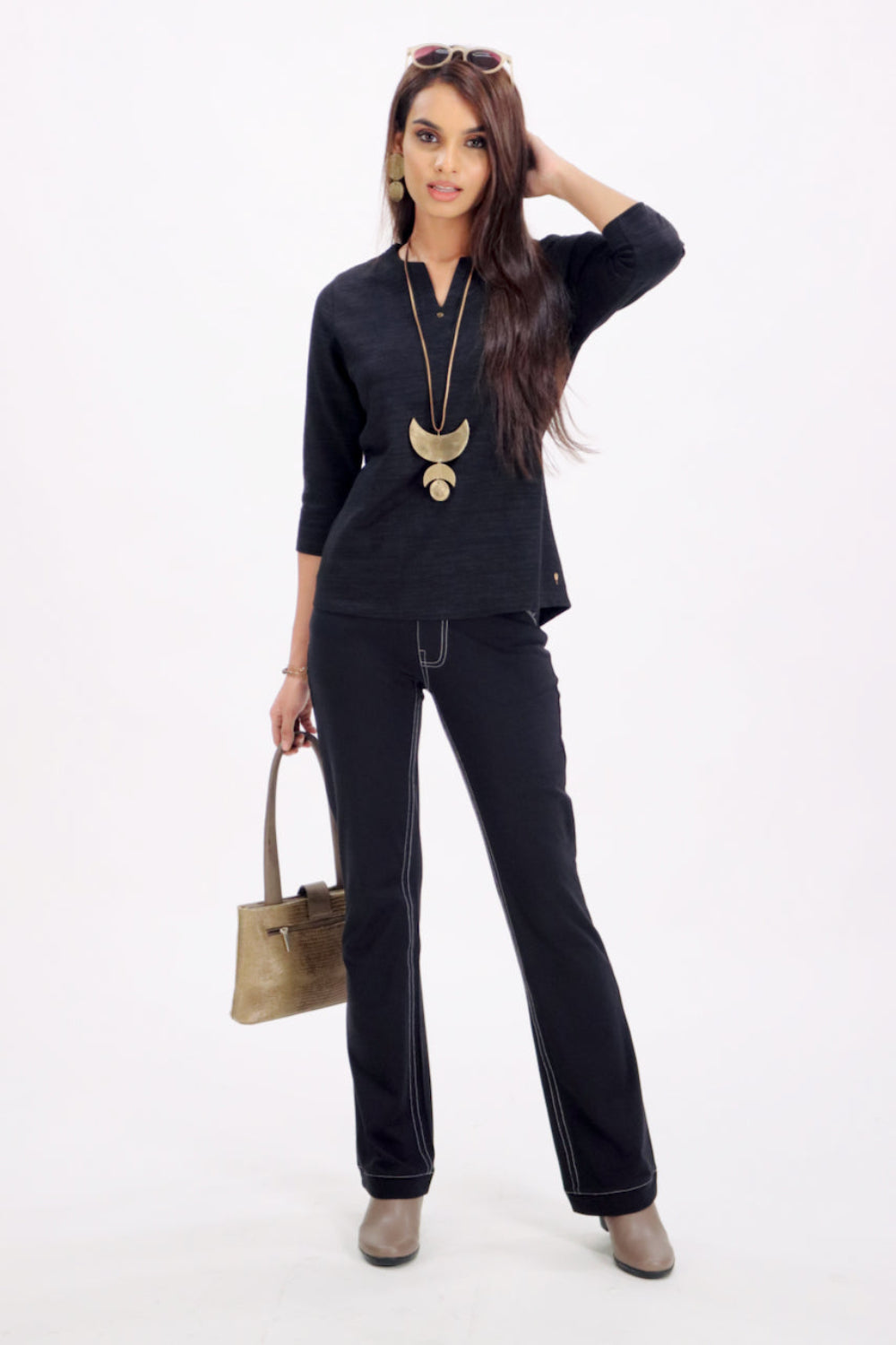 Black Stretch Top with Rhinestone