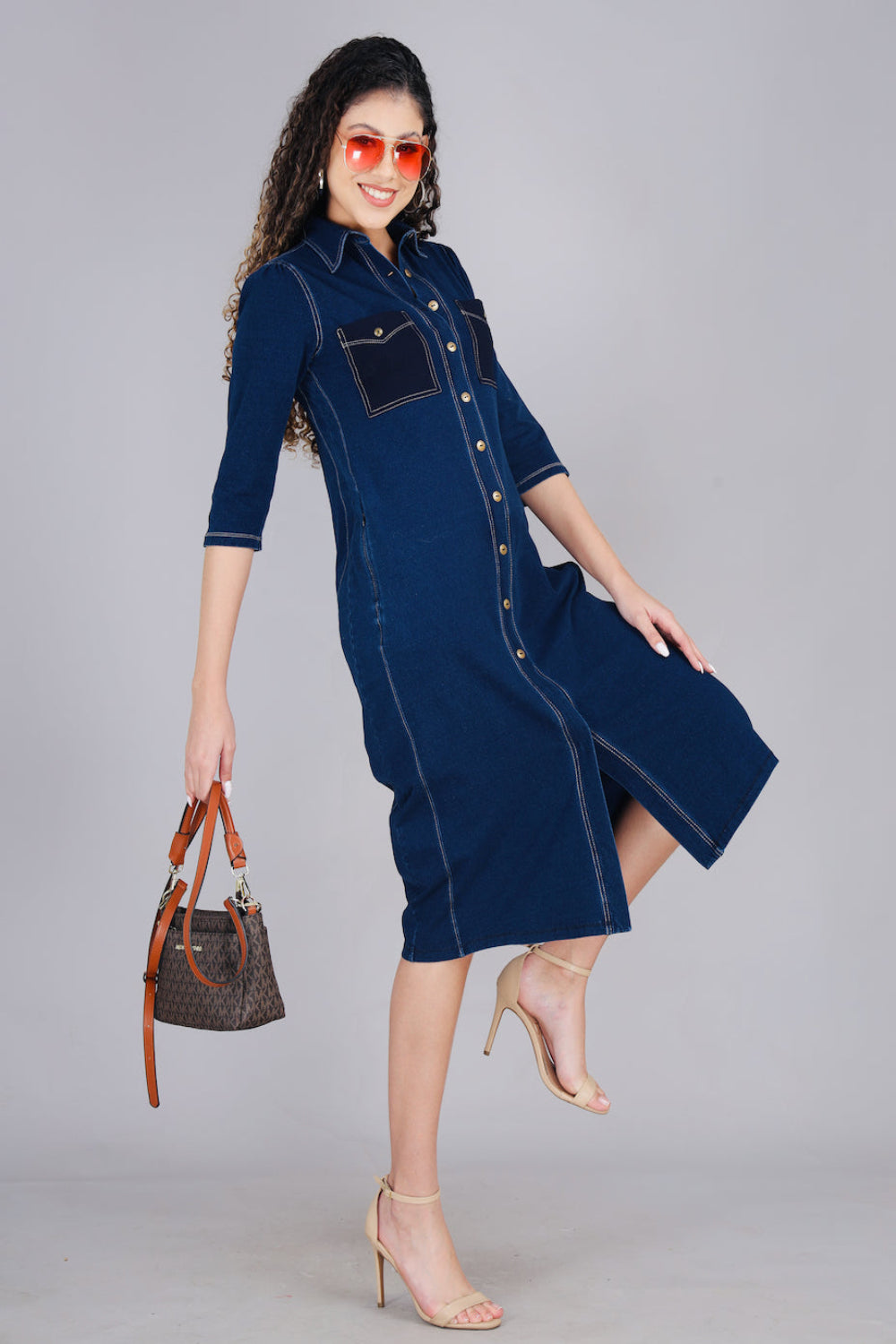 Stretch Denim Dress with Patch Pockets