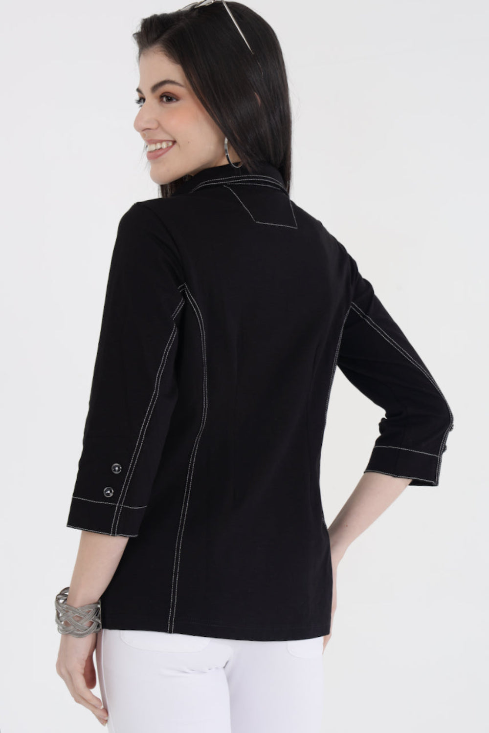 Classic Black Cotton Stretch Shirt Jacket