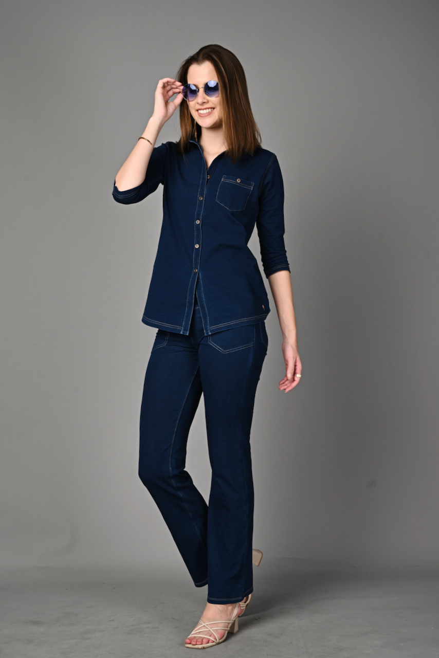 Denim Indigo Cotton Stretch Shirt