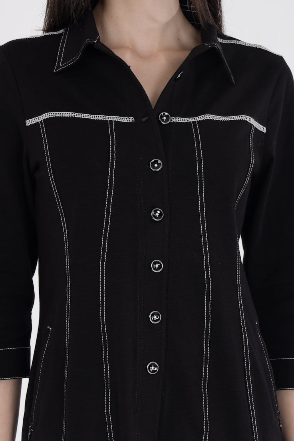 Classic Black Cotton Stretch Shirt Jacket