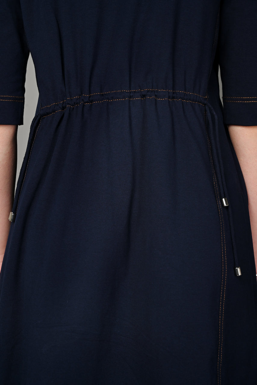 Navy Cotton Stretch Round Neck Dress