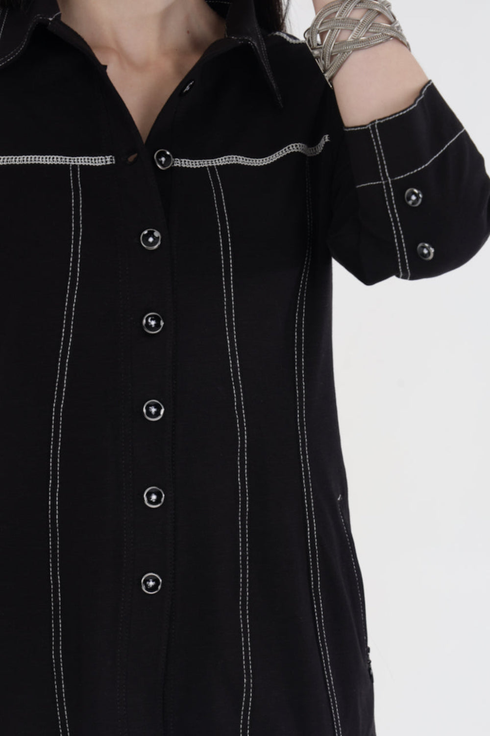 Classic Black Cotton Stretch Shirt Jacket