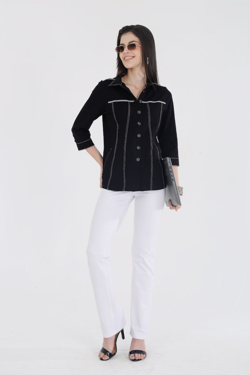 Classic Black Cotton Stretch Shirt Jacket