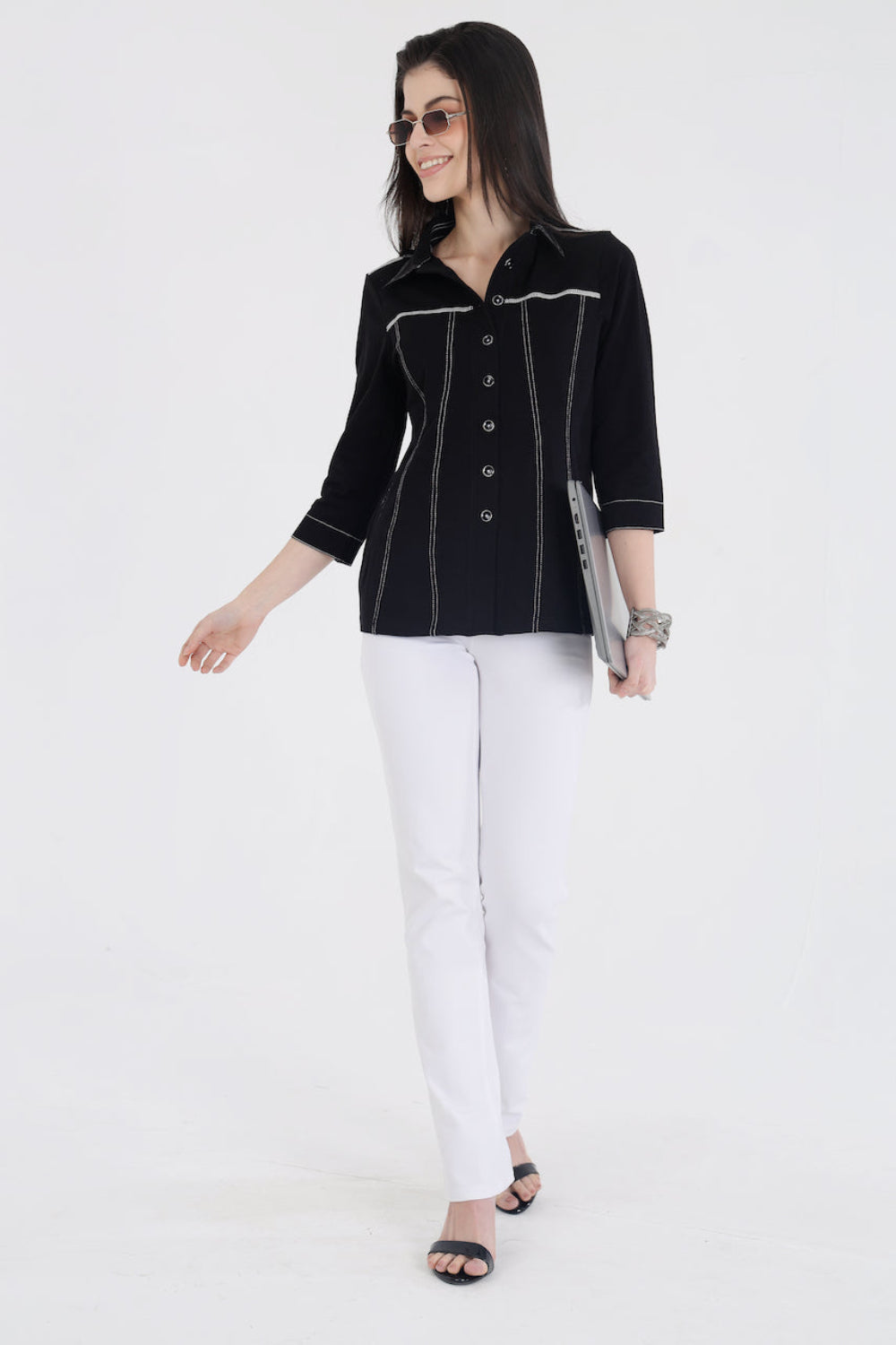 Classic Black Cotton Stretch Shirt Jacket