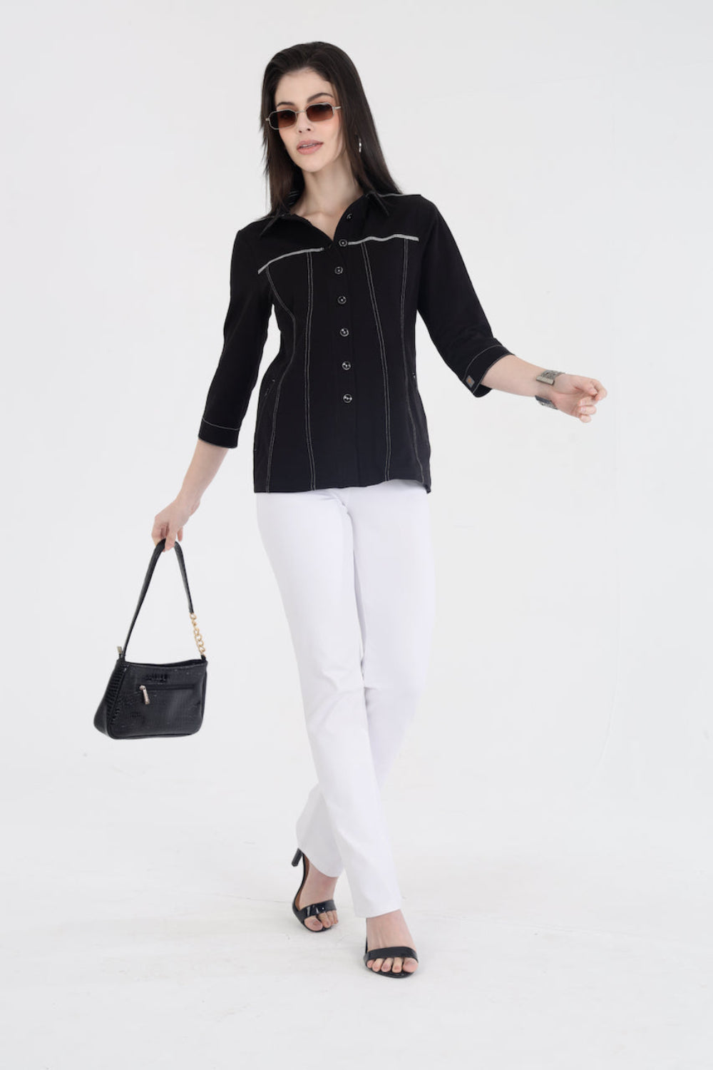 Classic Black Cotton Stretch Shirt Jacket