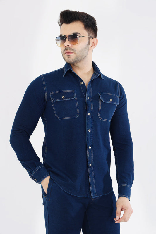 Men’s Stretch Denim Indigo Overshirt