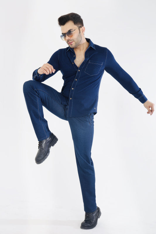 Men’s Stretch Denim Indigo Slim Fit Shirt