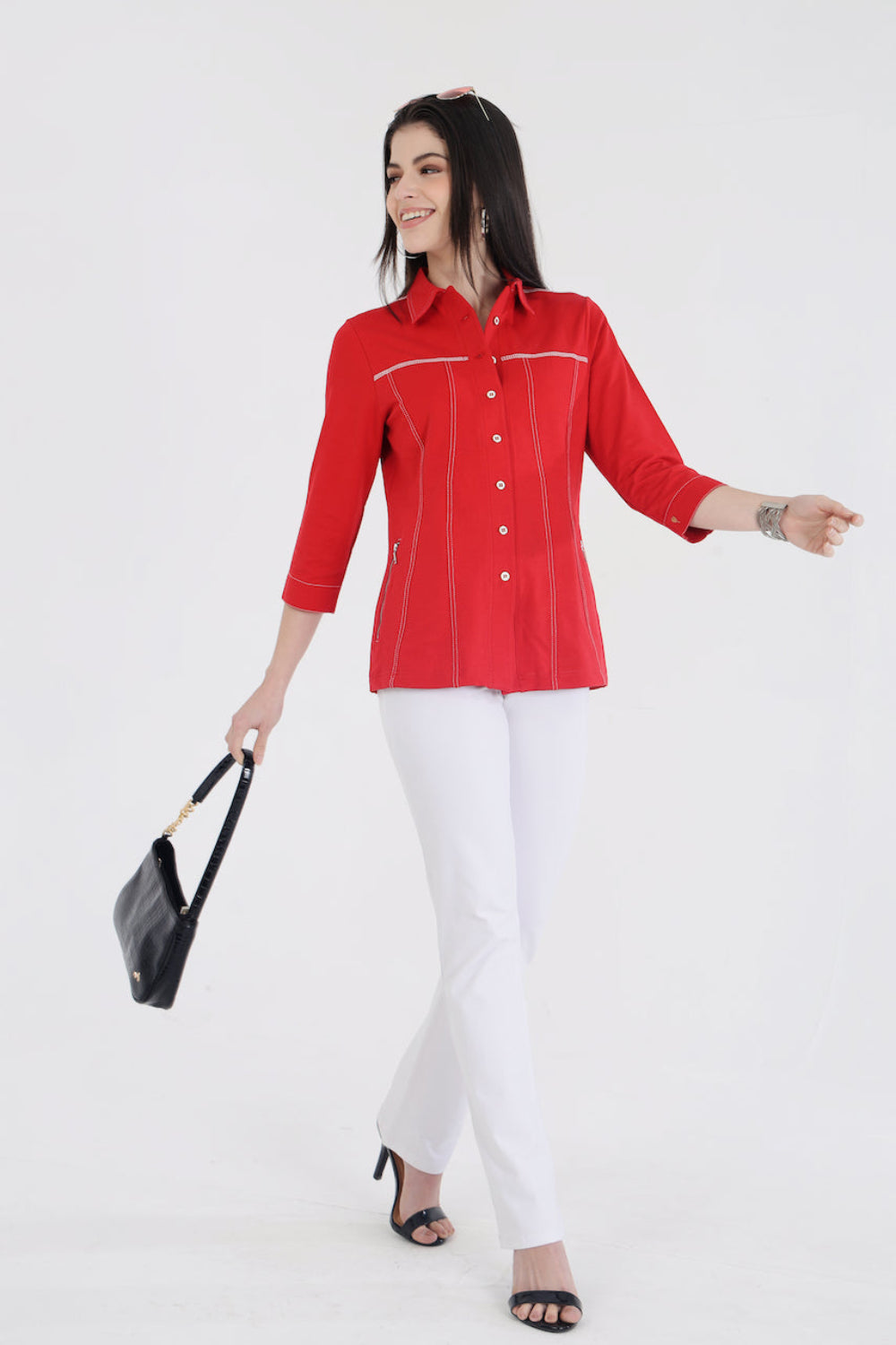 Classic Red Cotton Stretch Shirt Jacket
