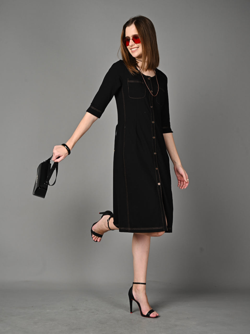Black Stretch Round-neck Dress