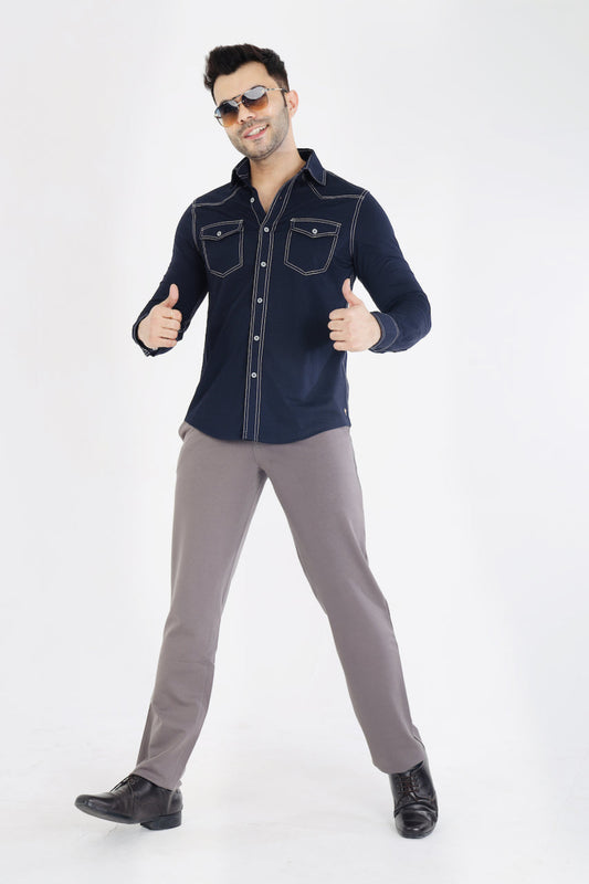 Men’s Dark Grey Stretch Cotton Rich Golf Formal Pants