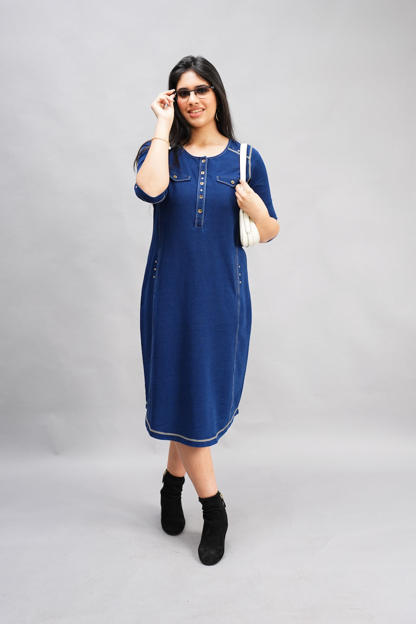 Denim Round Neck Dress – Tulip Comfort Wear