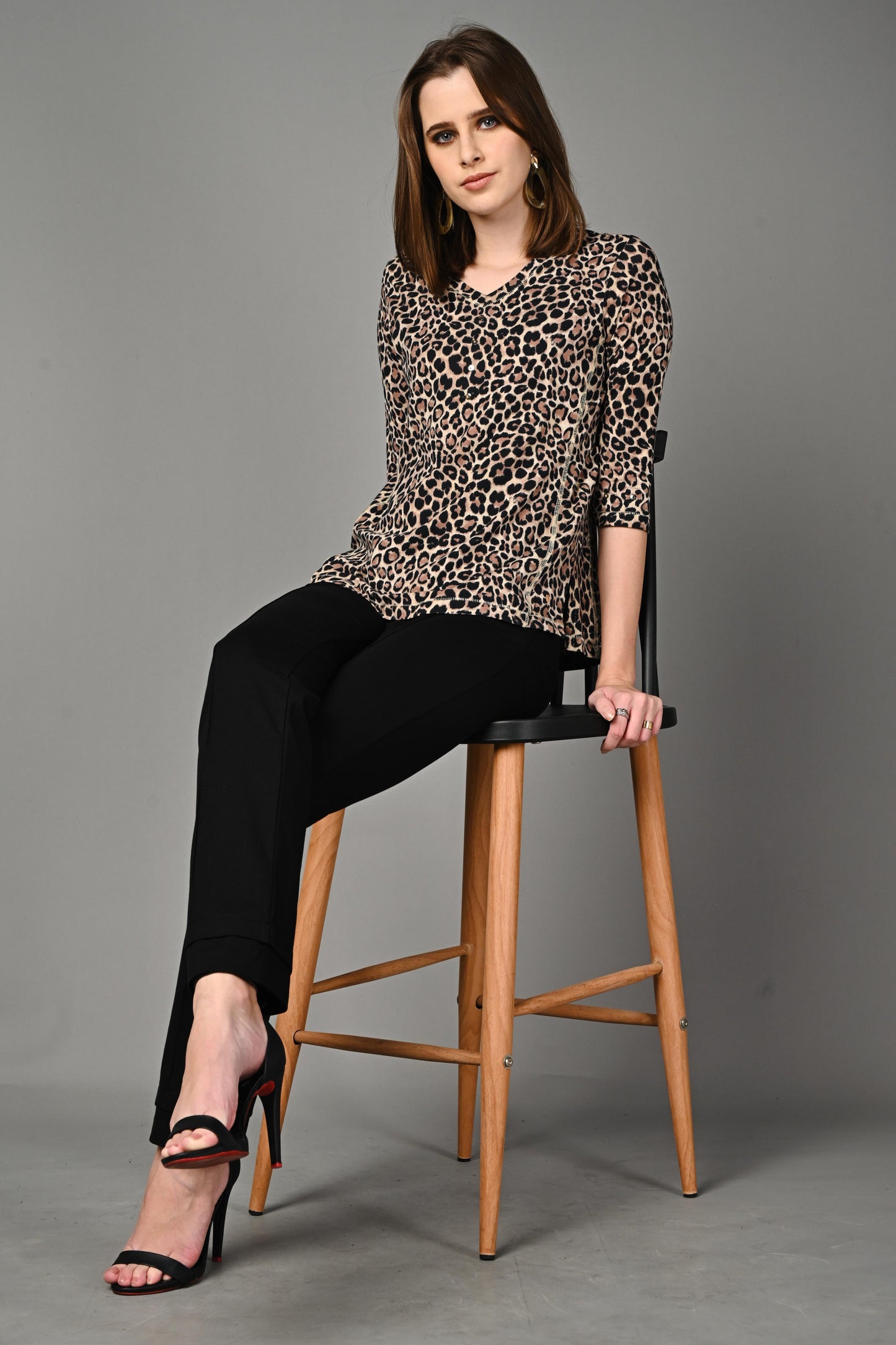 Leopard Print Cotton Stretch Formal Top