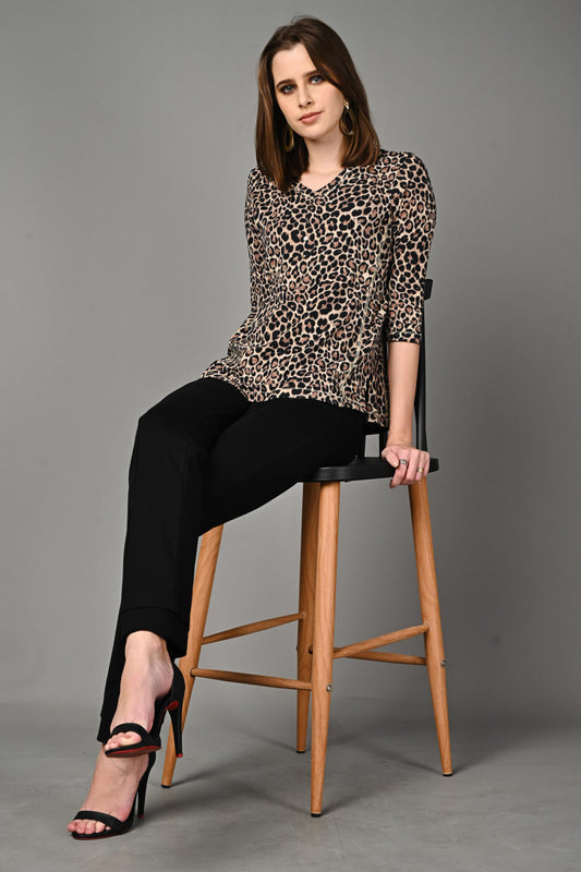 Leopard Print Cotton Stretch Formal Top