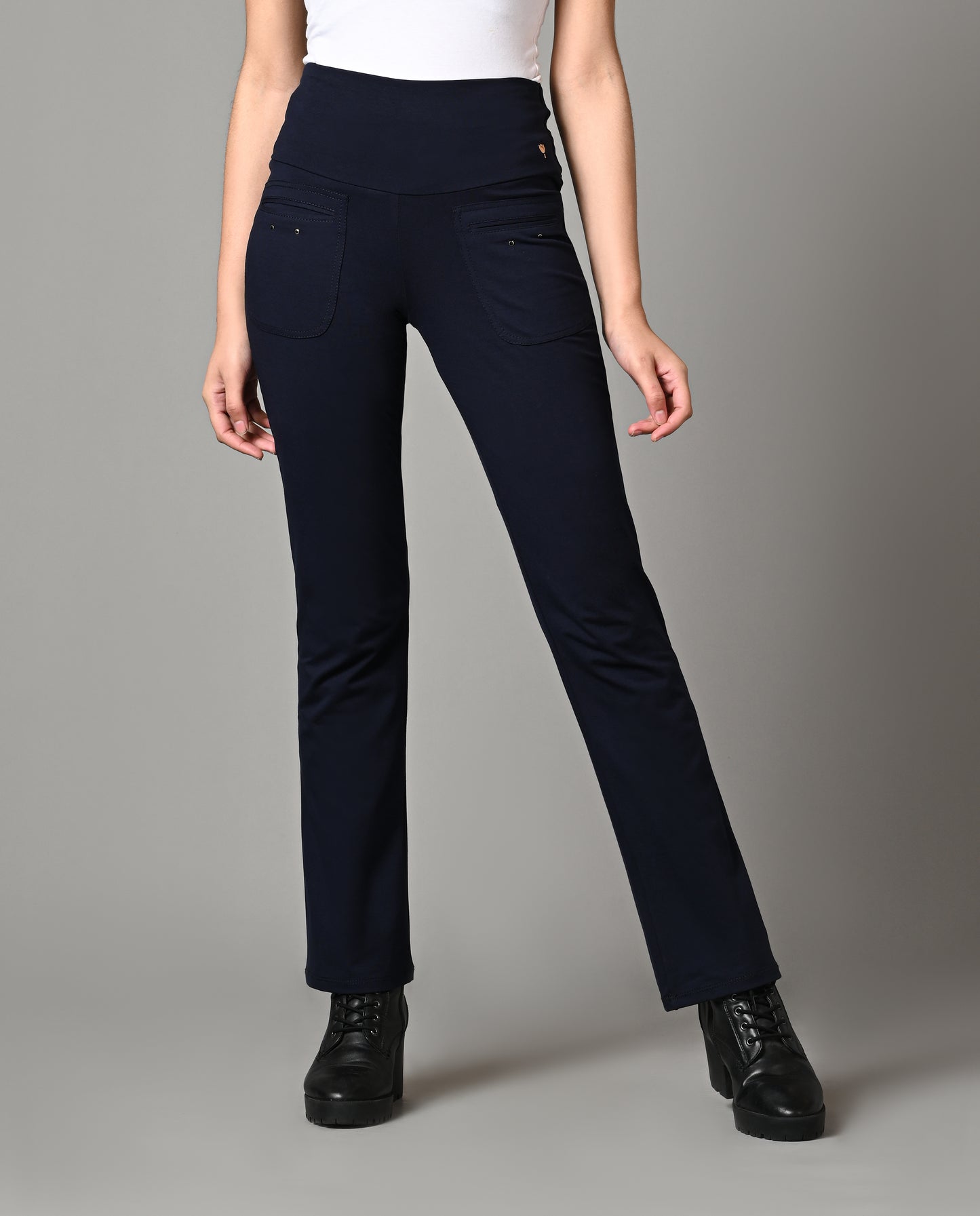 Navy Superior Cotton Stretch Gentle Bootcut Pants