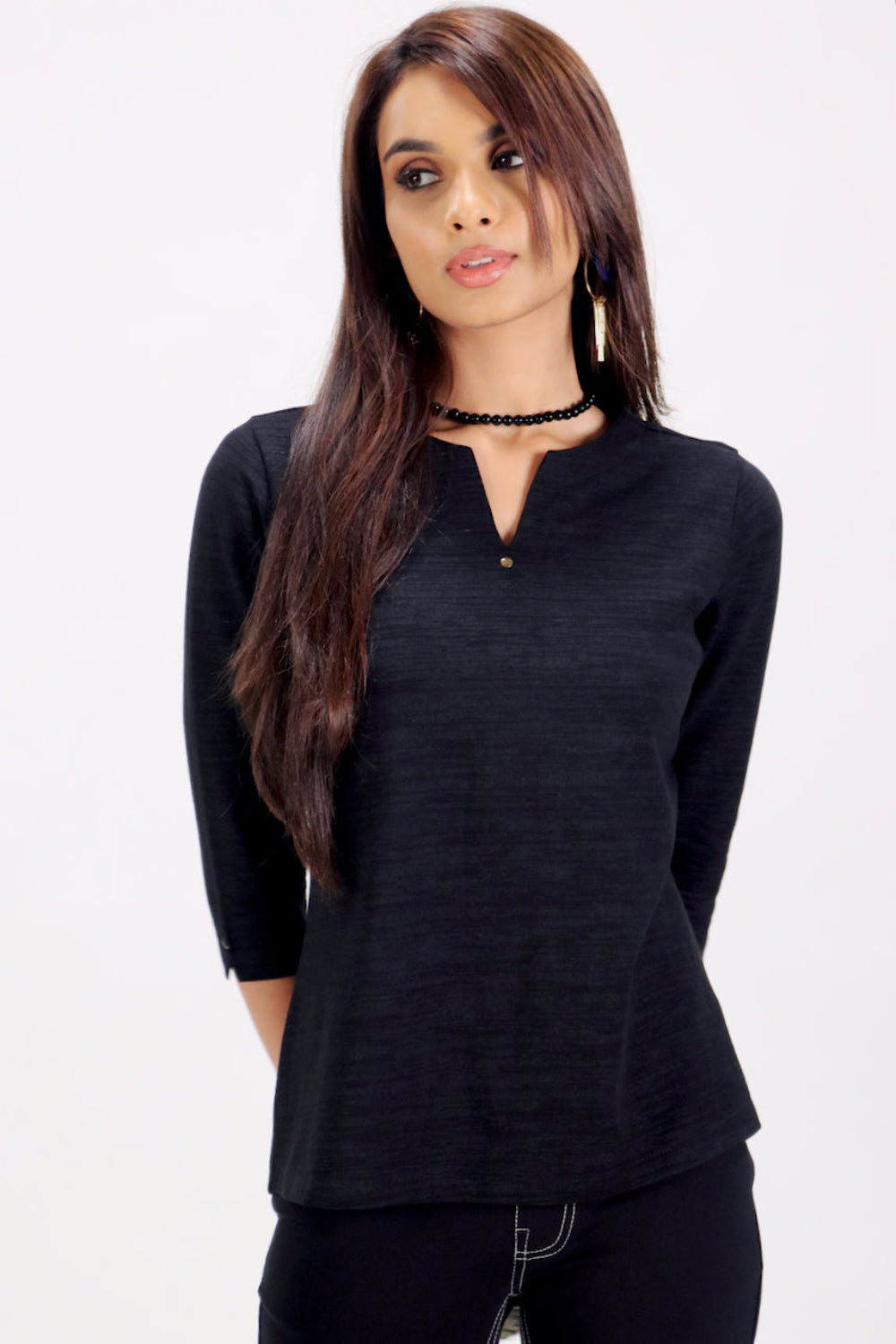 Black Stretch Top with Rhinestone