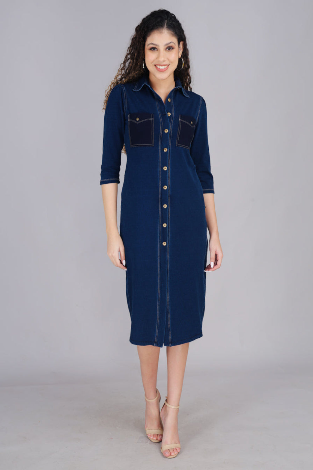 Stretch Denim Dress with Patch Pockets