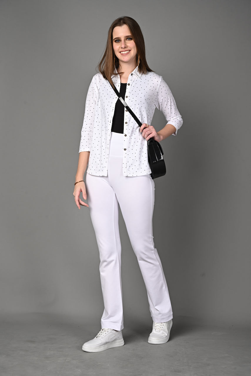 White Black Dot Cotton Stretch Shirt