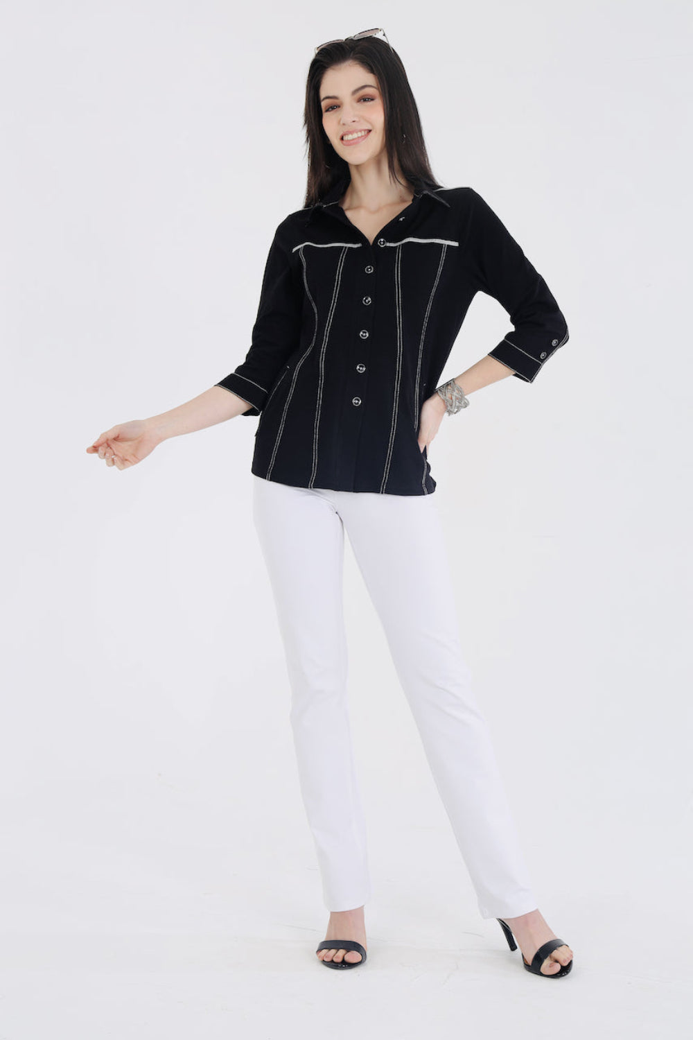 Classic Black Cotton Stretch Shirt Jacket