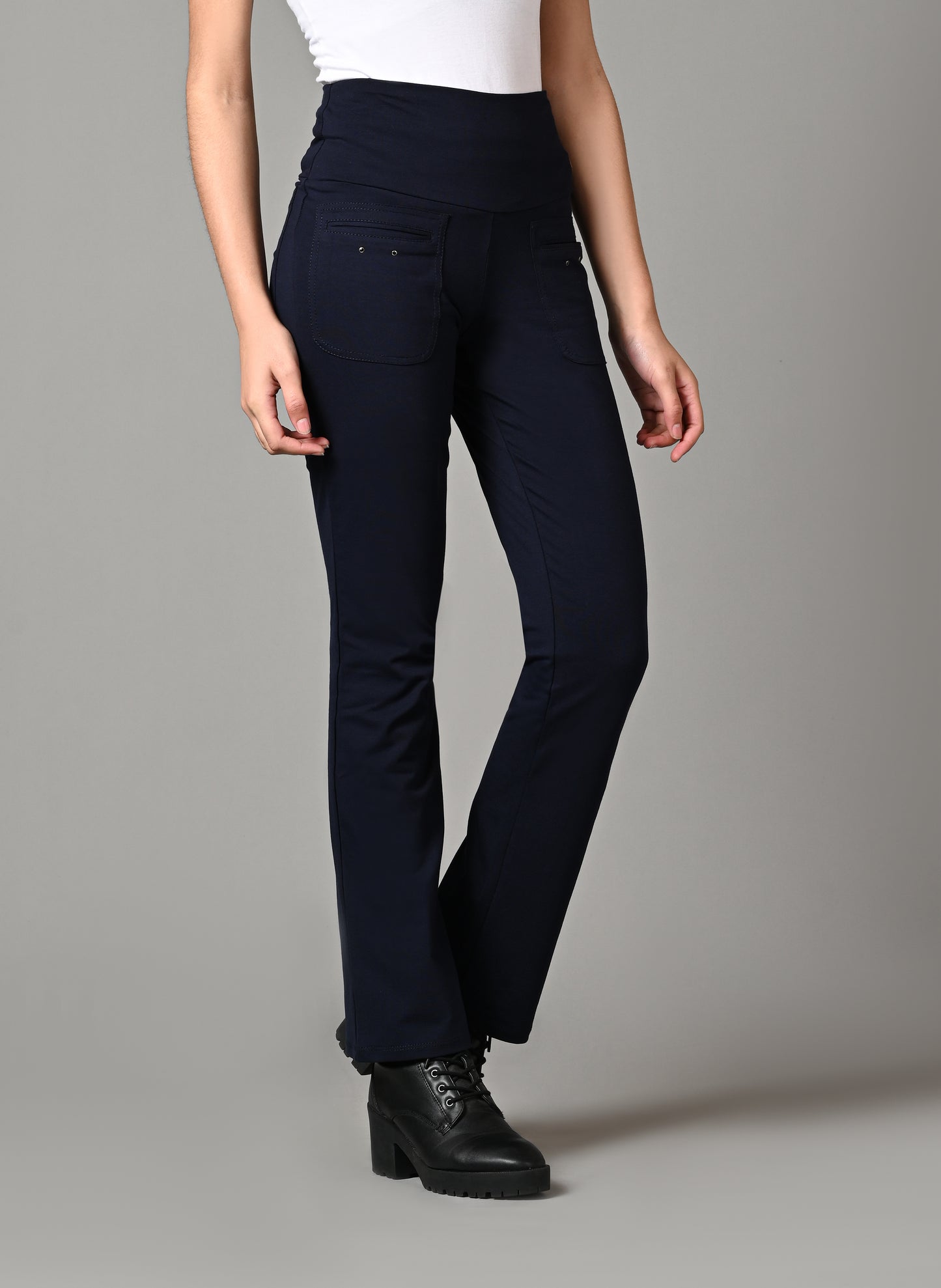 Navy Superior Cotton Stretch Gentle Bootcut Pants
