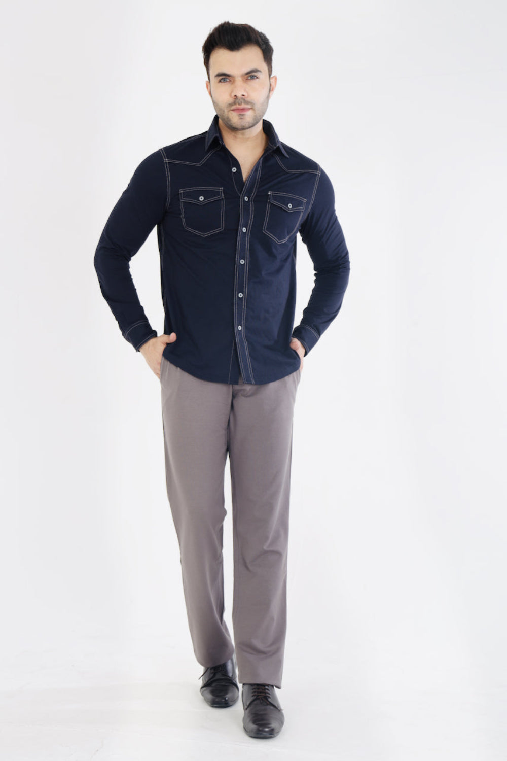 Men’s Dark Grey Stretch Cotton Rich Golf Formal Pants