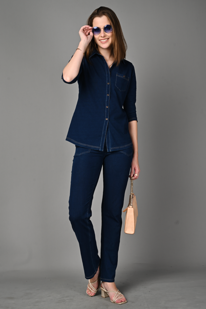 Denim Indigo Cotton Stretch Shirt