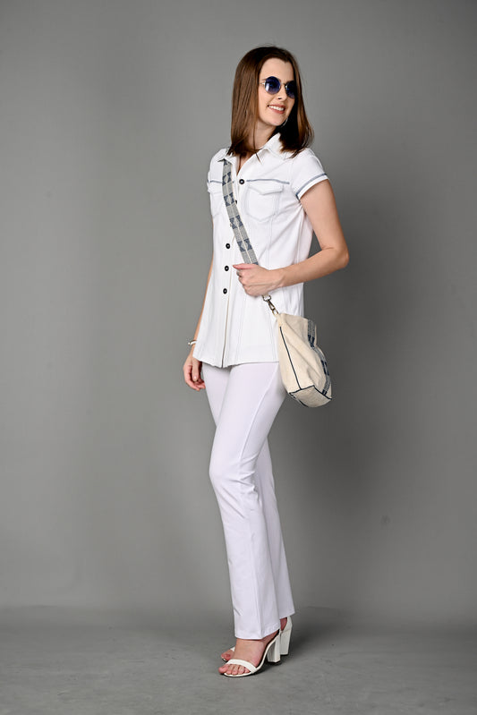 White Cotton Stretch Jacket Top