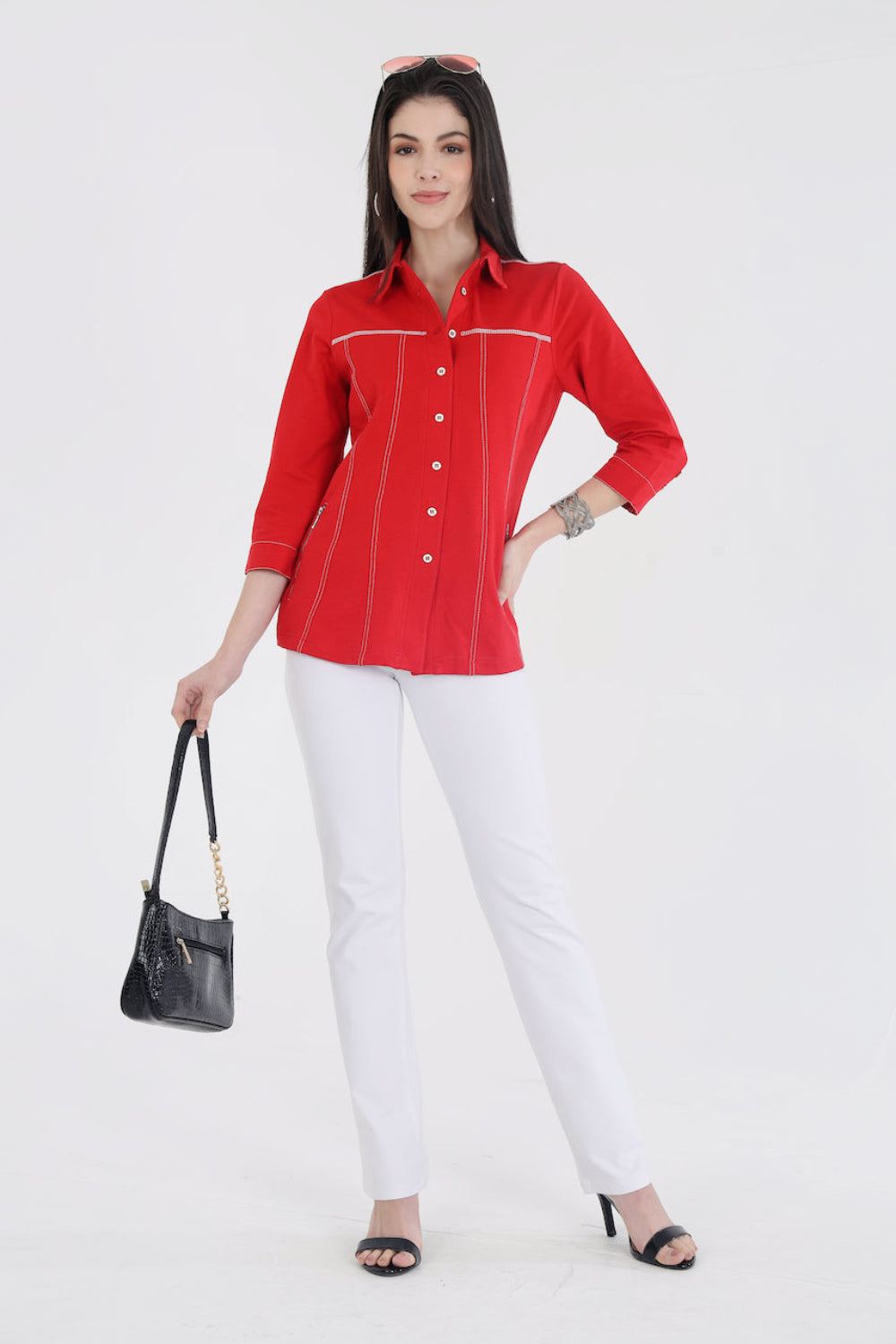 Classic Red Cotton Stretch Shirt Jacket