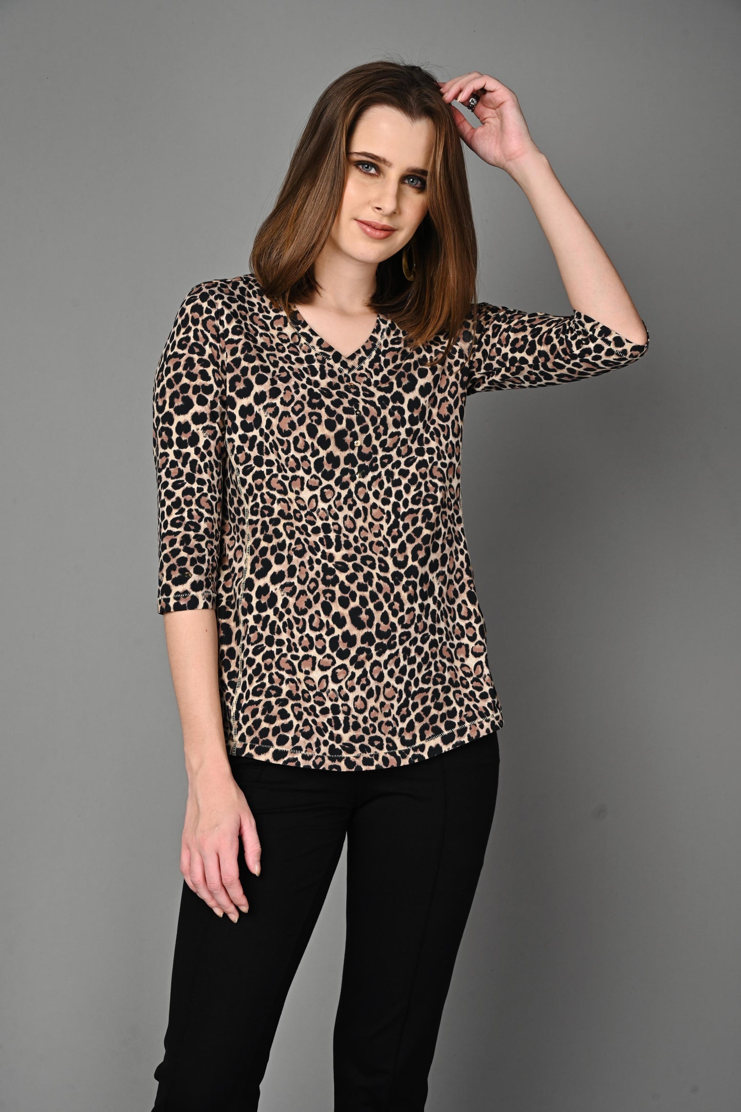 Leopard Print Cotton Stretch Formal Top